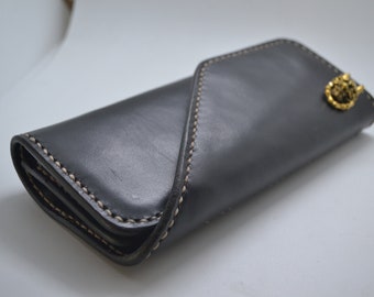 Handmade Leather Long Large Biker Trucker Trifold Wallet w/ BRAIDED LEATHER