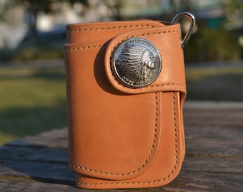 Handmade Genuine Leather Short Wallet Bifold Biker Japan style