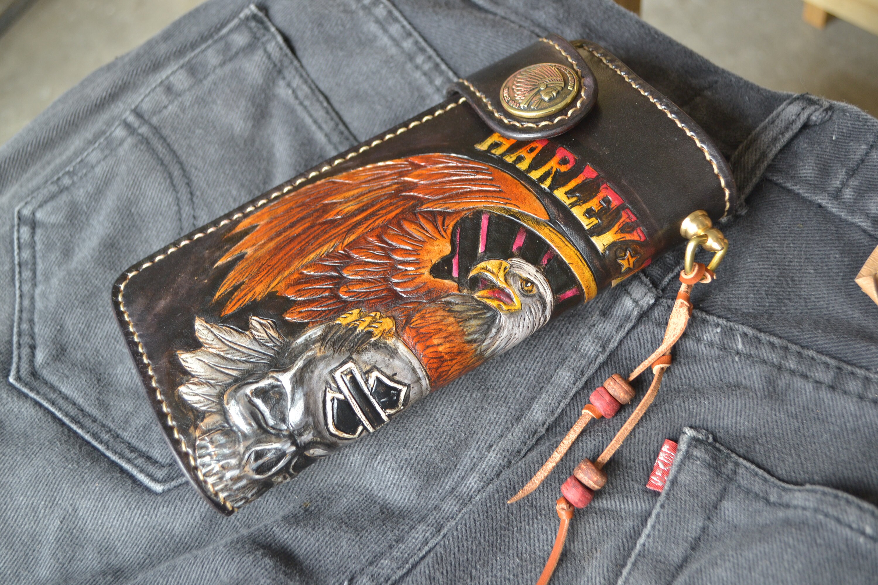 Biker wallet Long Travel wallet Genuine Leather wallet Etsy