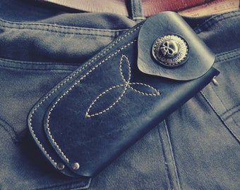 Handmade Long Leather Bifold Wallet, Vegetable Tanned