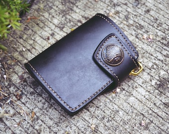 Handmade Vegetable Tanned Leather Bifold Biker Wallet
