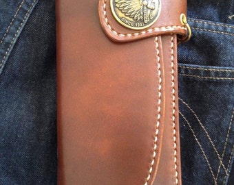 Handmade Genuine Leather Long Wallet with Braided leather brass
