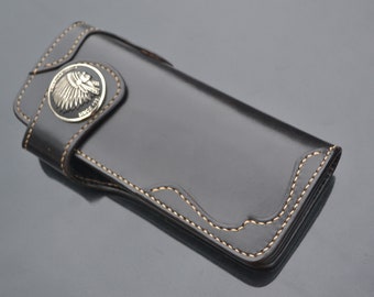 Personalized Leather Biker Wallet, Stainless Steel Chain, Handmade