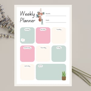 Weekly planner, cute planner, template, editable, week at a glance, week organiser