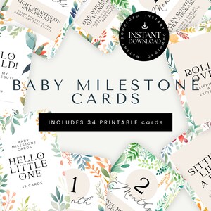 Cartões de marco do bebê | DOWNLOAD INSTANTÂNEO | Conjunto de 34 cartas | Adereços fotográficos | Cartões de marco | Presente de chá de bebê | Novo presente para bebê | tema selva