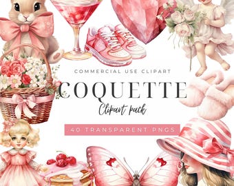Coquette Clipart Bundle: Watercolor Pink Vintage Images (Instant Download)