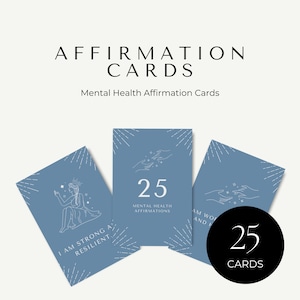 Tarjetas de afirmación de salud mental - DESCARGA INSTANTE - Regalo de atención plena para practicar meditaciones para aliviar el estrés - Azul y crema