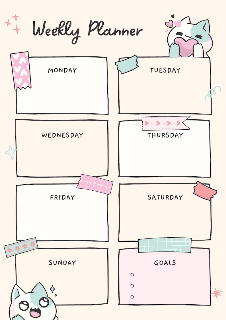 Weekly Planner Cute Planner Template Editable Week at a Glance