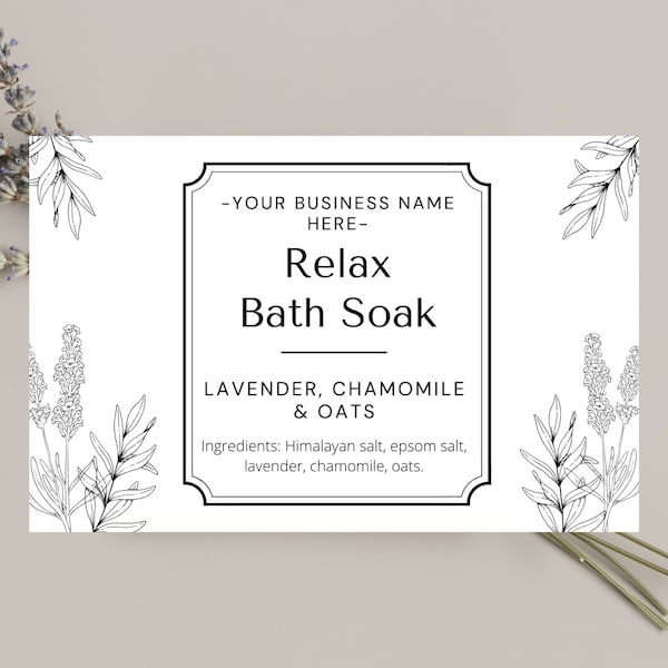 Bath Soak Label | INSTANT DOWNLOAD | Pouch Label Templates, Editable Bath Salts Label Design,  Printable Paper Bag Stickers,