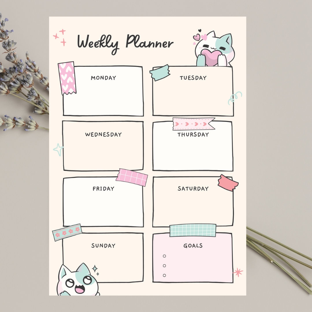 Weekly Planner Cute Planner Template Editable Week at a Glance Weekly Planner Cute Planner Template Editable Week at a Glance