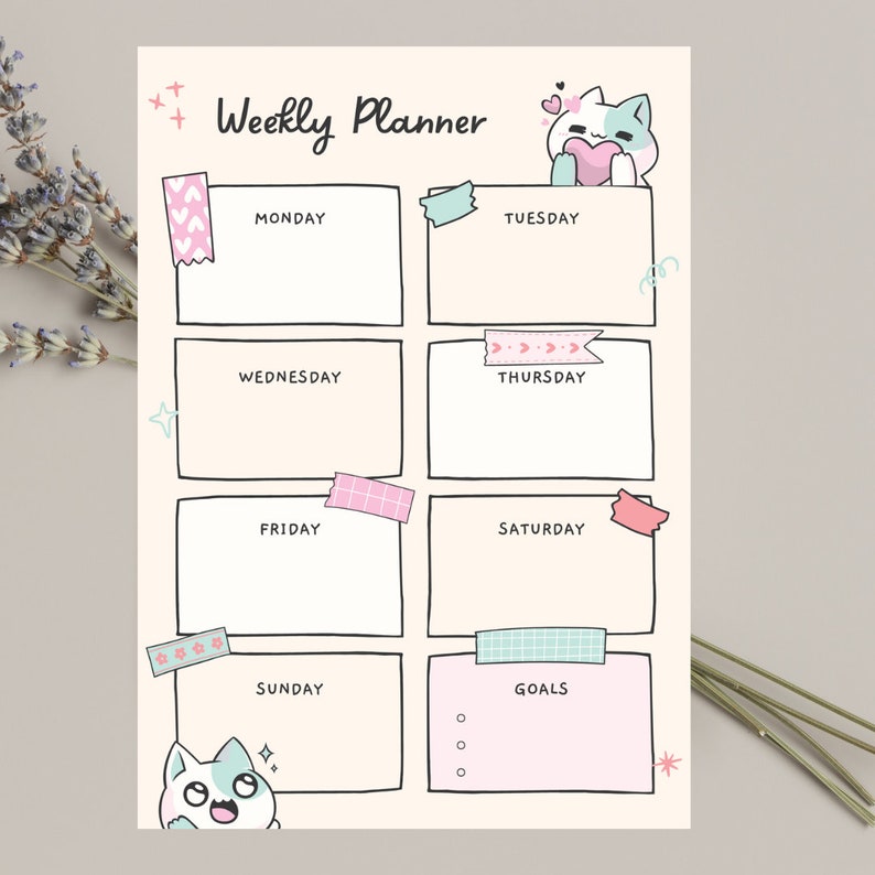 Weekly Planner Cute Planner Template Editable Week at a Glance