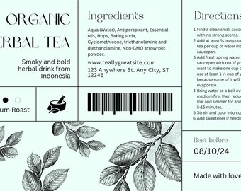 Herbal Tea Label Template: Editable Pouch Stickers (Instant Download)