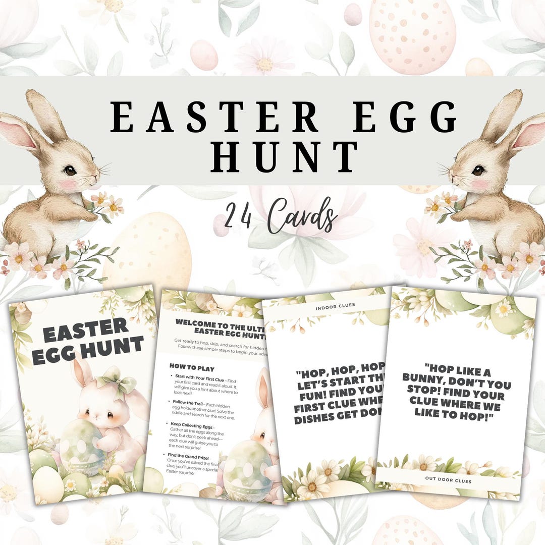 Printable Easter Egg Hunt Clue Cards: Indoor & Outdoor Game (PDF ...