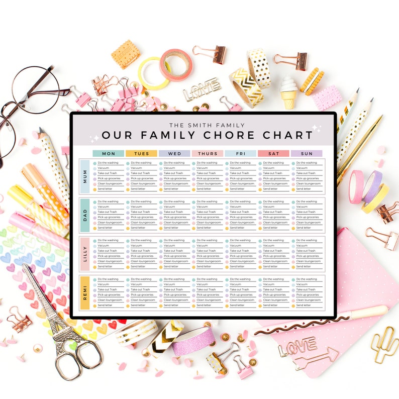 Chore Rota Editable Family Chore Chart: Cleaning Schedule (PDF Download) - Etsy