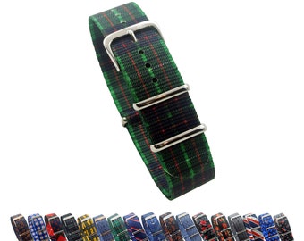 HNS Unique Double Graphic Printed Green Grids Correa de reloj de nylon balístico de alta resistencia con hebilla de acero inoxidable pulido NT201
