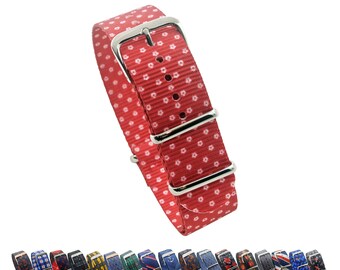 HNS Unique Doble Gráfico Impreso Micro Floral Nylon Correa de reloj Hebilla pulida NT052