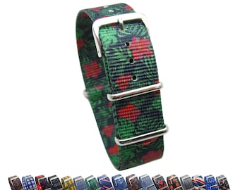 Correa de reloj de nailon balístico tropical con estampado gráfico doble único de HNS y hebilla pulida NT208