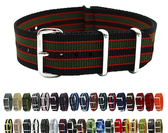 HNS negro y verde raya de servicio pesado correa de reloj de nylon con hebilla de acero inoxidable pulido NT153