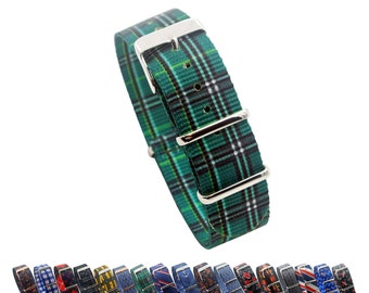 HNS Unique Doble Gráfico Impreso Verde Plaid Nylon Correa de reloj Hebilla pulida NT127