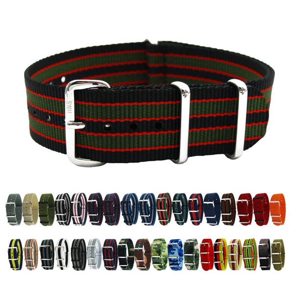 HNS Black & Green Stripe Heavy Duty Ballistic Nylon Watch Strap With Polished Stainless Steel Buckle NT153