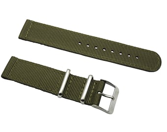 HNS 2 piezas de oliva heavy servicio balístico nylon reloj correa de acero inoxidable hebilla NT144