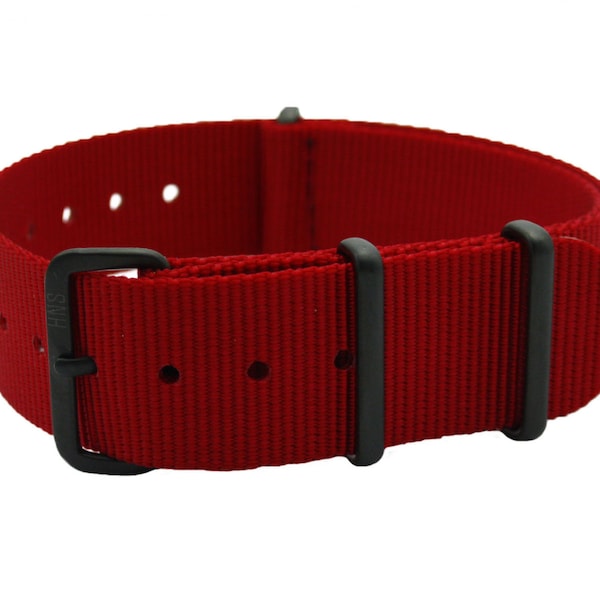 HNS Red Heavy Duty Ballistic Nylon Watch Strap With PVD Coated Stainless Steel Buckle NT147