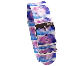 HNS Unique Double Graphic Printed Water Color Heavy Duty Ballistic Nylon Watch Strap With Polished Buckle NT243