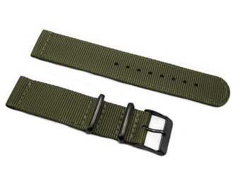 HNS 2 piezas de la correa del reloj de nylon balístico de servicio pesado de la aceituna con la hebilla de acero inoxidable recubierta de PVD NT143