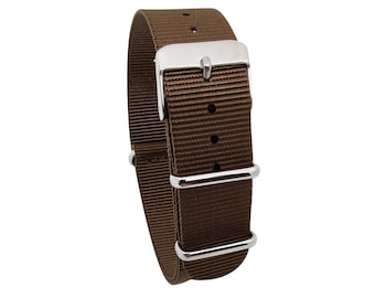 Correa de reloj de nylon balístico de servicio pesado marrón HNS con hebilla de acero inoxidable pulido NT047