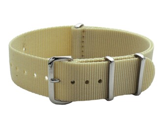 Cinturino per orologi in nylon balistico HNS Beige Heavy Duty con fibbia in acciaio inossidabile lucido NT190