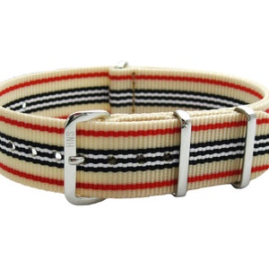 HNS Beige Röd Svart Vit Remsa Ballistisk Nylon Klockarmband Polerat Spänne NT023