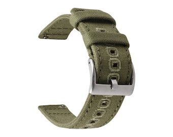 HNS Premium Canvas Cotton Quick Release Fashion Watch Replacement Band Straps Green