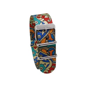 HNS Unique Double  Graphic Printed Arabesque Heavy Duty Ballistic Nylon Watch Strap With Polished Buckle NT248