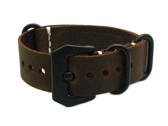 HNS Handmade Antique Vintage Style Dark Brown Calf Leather Watch Strap With PVD Coated PRE-V Buckle ZUL052
