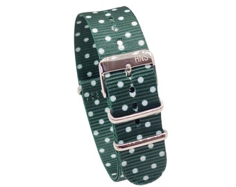 HNS Unique Double Graphic Printed Green Dots Heavy Duty Ballistic Nylon Watch Strap With Polished Buckle NT224