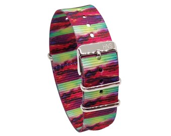 HNS Unique Double Graphic Printed Lava Heavy Duty Ballistic Nylon Watch Strap With Polished Buckle NT241