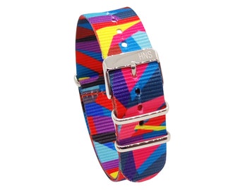 Correa de reloj de nailon balístico resistente, color estampado con doble gráfico, única, HNS, con hebilla pulida NT233