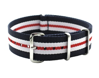 HNS 20mm White Stripe Heavy Duty Ballistic Nylon Cinturino orologio con fibbia in acciaio inossidabile lucido NT188