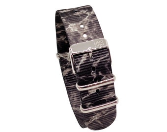 HNS Unique Double Graphic Printed Mist Heavy Duty Ballistic Nylon Watch Strap With Polished Buckle NT239