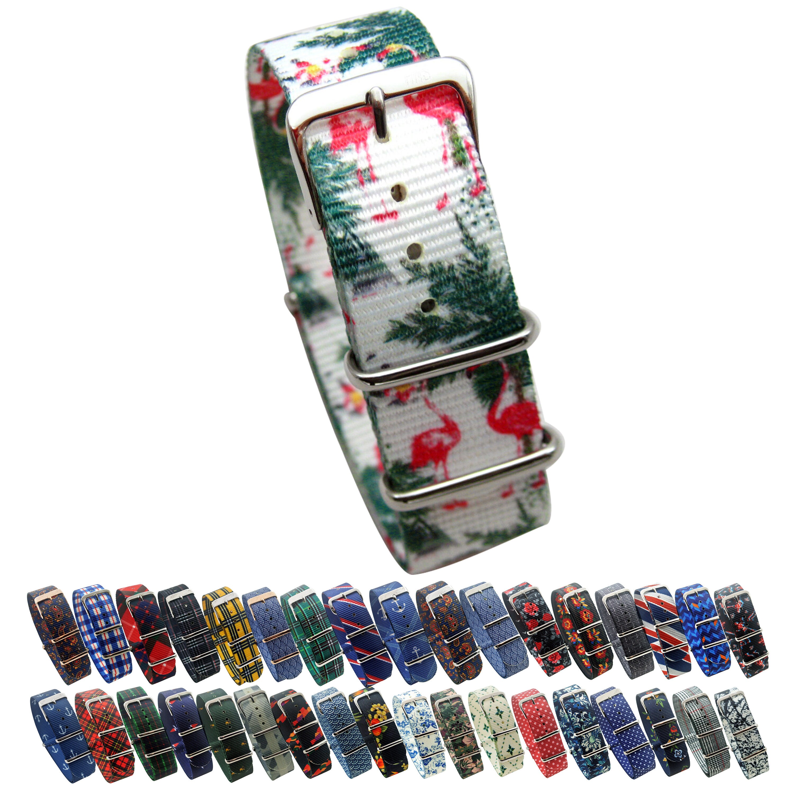 HNS Unique Double Graphic Printed Flamingo White Bg Nylon Watch
