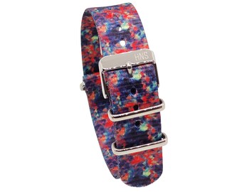 HNS Unique Double Graphic Printed Abstract Heavy Duty Ballistic Nylon Watch Strap With Polished Buckle NT216