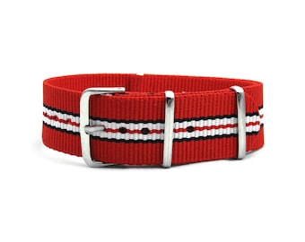HNS Red Stripe Correa de reloj de nylon balístico de servicio pesado con hebilla de acero inoxidable pulido NT021