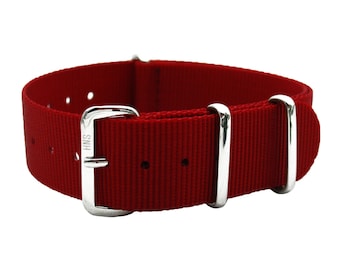 HNS Red Heavy Duty Ballistic Nylon Watch Strap With Polished Stainless Steel Buckle NT148