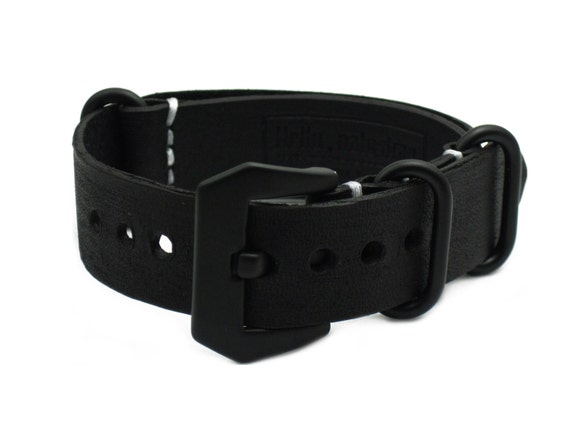 HNS Handmade Antique Vintage Style Black Calf Leather Watch Strap With PVD Coated PRE-V Buckle ZUL049