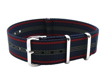 HNS 20mm Blue Red Strip Heavy Duty Ballistic Nylon Cinturino orologio con fibbia in acciaio inossidabile lucido NT163