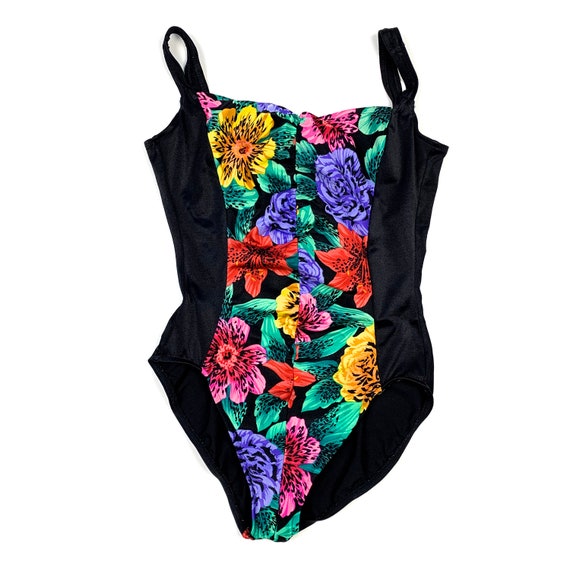 Vtg 80s 90s Retro Floral One Piece Swimsuit Made … - image 1