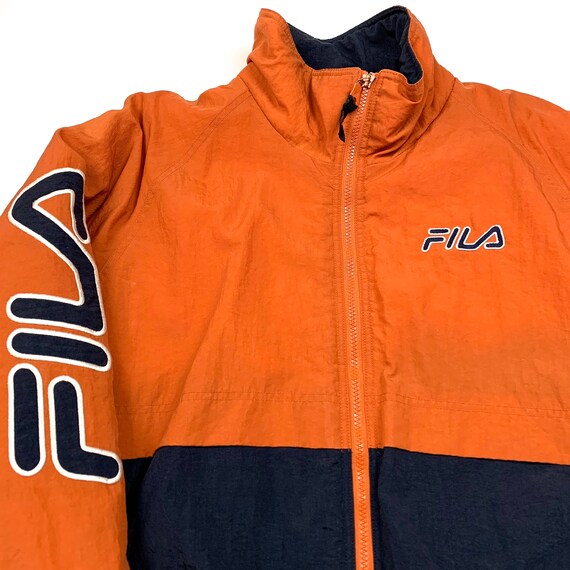 Vtg 90s Fila Retro Navy Orange Colorblock Thick Oversized Jacket Hip Hop Streetwear Men s XL