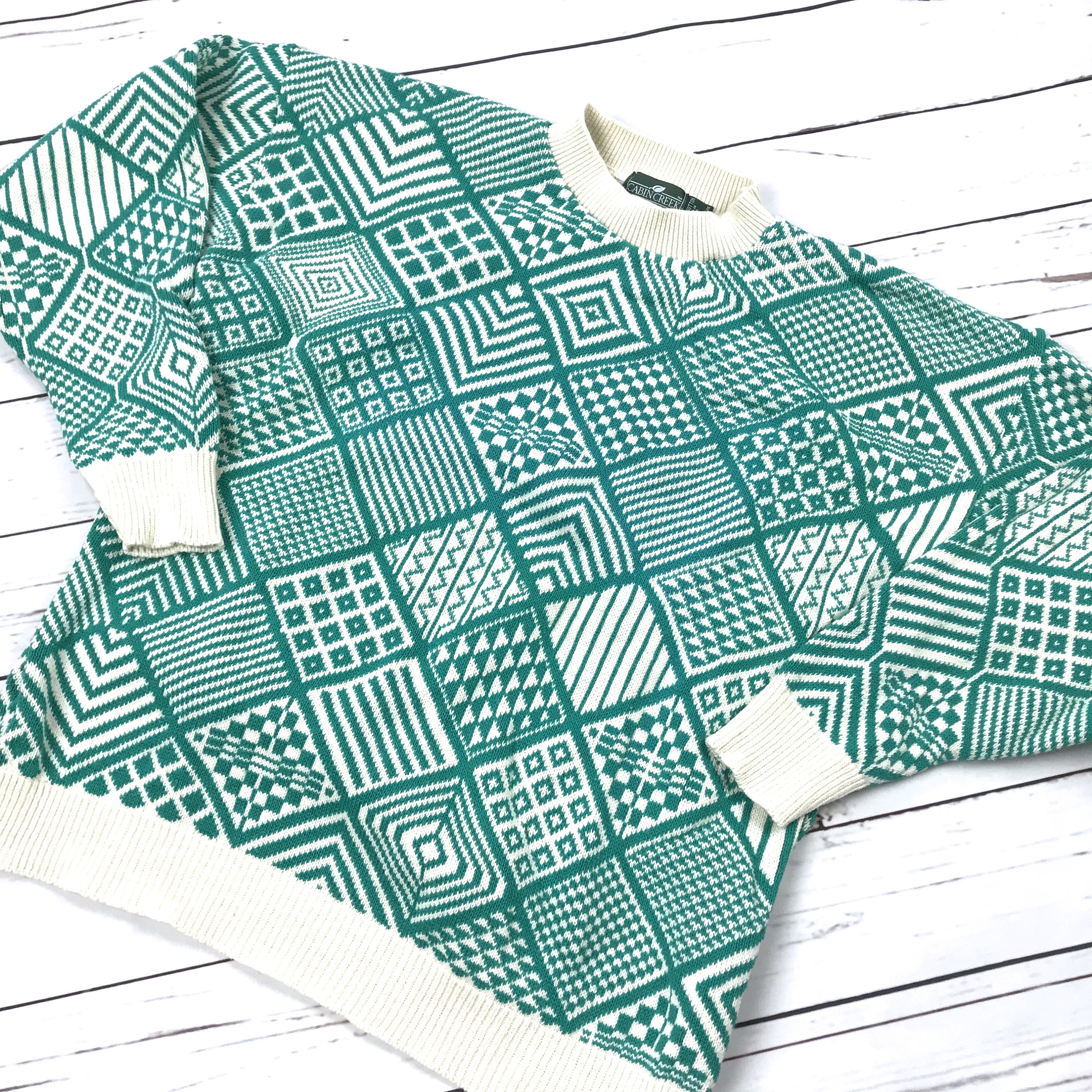 Vtg 90s Cabin Creek Retro Geometric Western Knit Crewneck Etsy