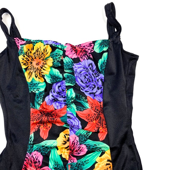 Vtg 80s 90s Retro Floral One Piece Swimsuit Made … - image 2