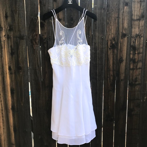 VTG 90s Faviana White Sequin Beaded Evening Dress… - image 1